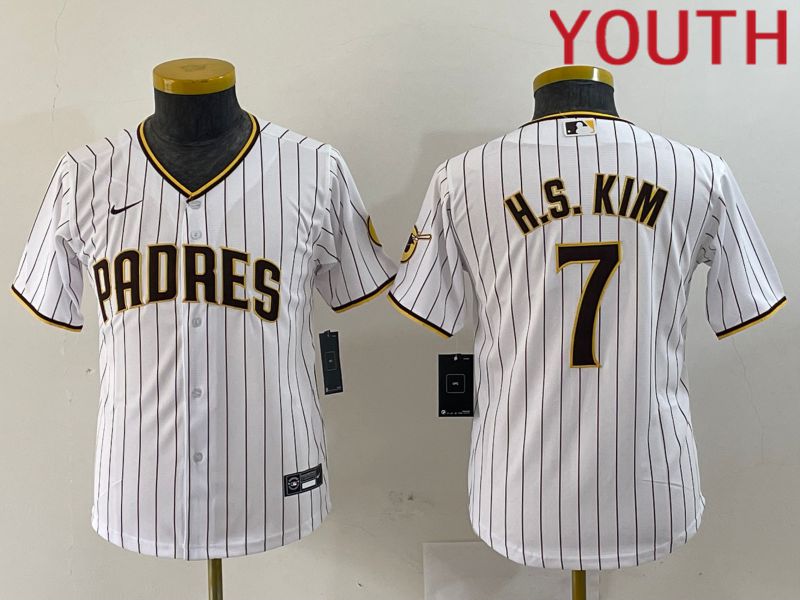 Youth San Diego Padres 7 H.S.Kim White stripe Game 2024 Nike MLB Jersey style 1